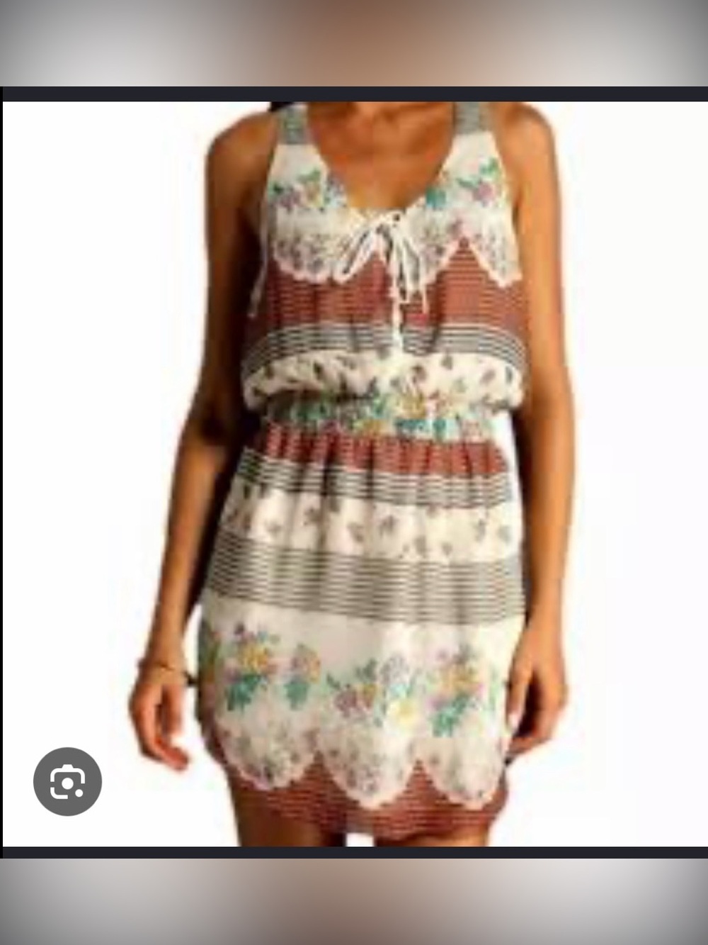 Vintage Free People Ivory Dress With Lace-Up Front And Floral Design All Over